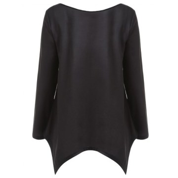 Long leeve keleton Print T-shirt - Black