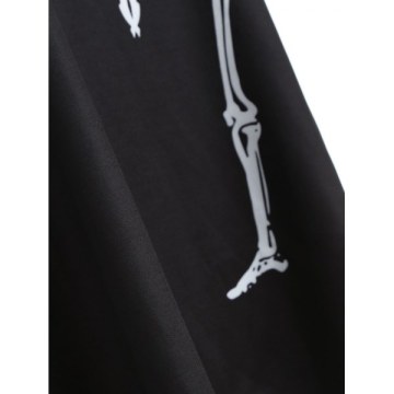 Long leeve keleton Print T-shirt - Black