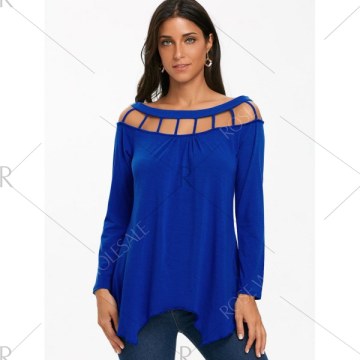 Long leeve Tunic T-shirt with Lattice Cut - Royal