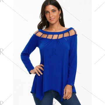 Long leeve Tunic T-shirt with Lattice Cut - Royal