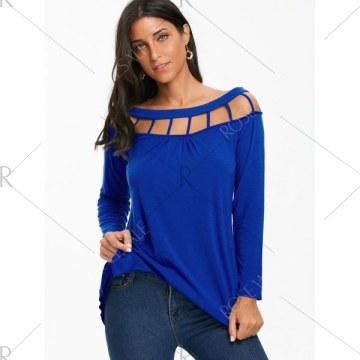 Long leeve Tunic T-shirt with Lattice Cut - Royal