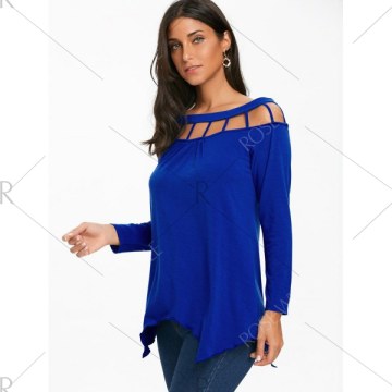 Long leeve Tunic T-shirt with Lattice Cut - Royal