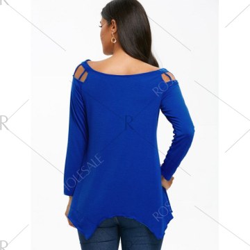 Long leeve Tunic T-shirt with Lattice Cut - Royal