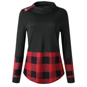 Long Sleeve Turtleneck Tartan Knitwear - Black