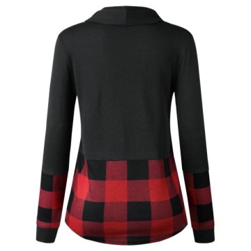 Long Sleeve Turtleneck Tartan Knitwear - Black