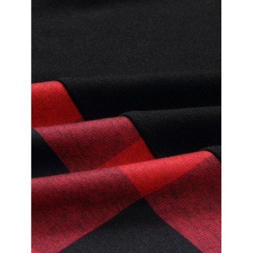 Long Sleeve Turtleneck Tartan Knitwear - Black