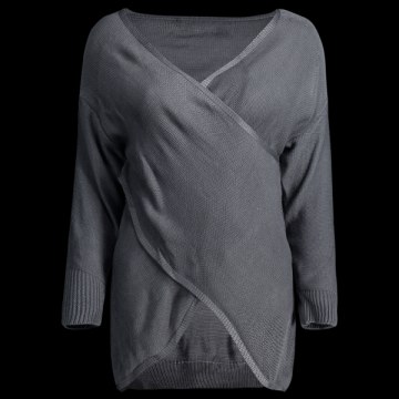 Long Sleeves V-Neck Cross Pullover Sweater - Deep Gray