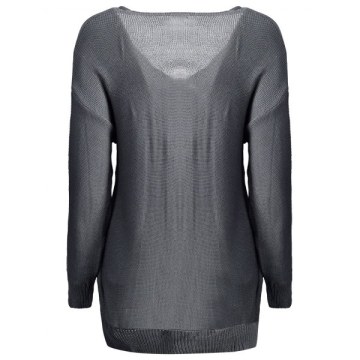 Long Sleeves V-Neck Cross Pullover Sweater - Deep Gray