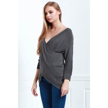 Long Sleeves V-Neck Cross Pullover Sweater - Deep Gray