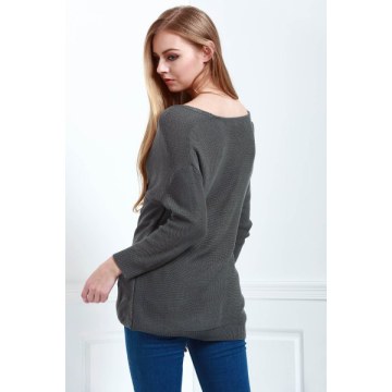 Long Sleeves V-Neck Cross Pullover Sweater - Deep Gray