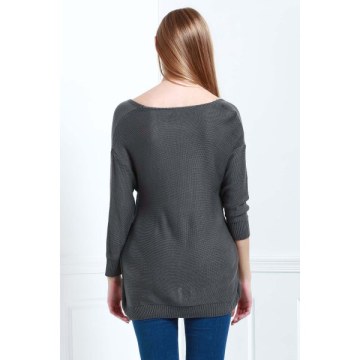 Long Sleeves V-Neck Cross Pullover Sweater - Deep Gray