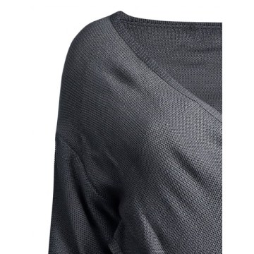 Long Sleeves V-Neck Cross Pullover Sweater - Deep Gray
