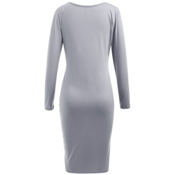 ow Cut Asymmetrical ong Sleeve Bodycon Dress - ight Gray