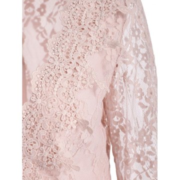Low Cut Flare leeve Lace Blouse - Light Pink