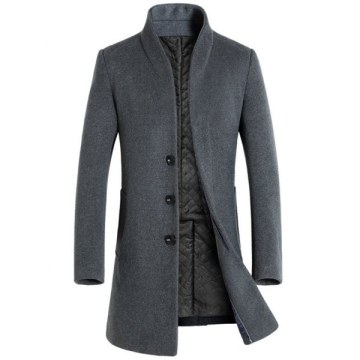 Men's  Autumn and Winter Woolen Single Row Buckle Long Slim Coat - Gray