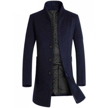 Men's  Autumn and Winter Woolen Single Row Buckle Long Slim Coat - Gray