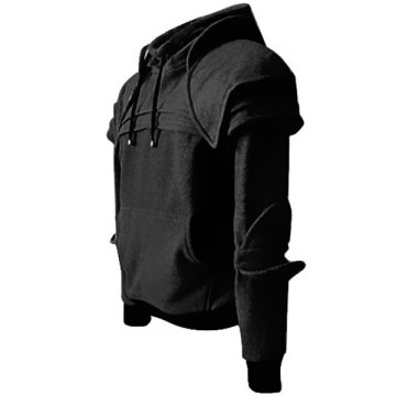 Men's Hoodie Retro Elbows Drawstring Solid Color - Dark Gray