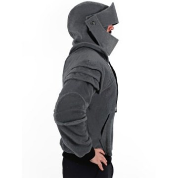Men's Hoodie Retro Elbows Drawstring Solid Color - Dark Gray