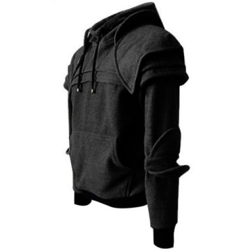 Men's Hoodie Retro Elbows Drawstring Solid Color - Dark Gray