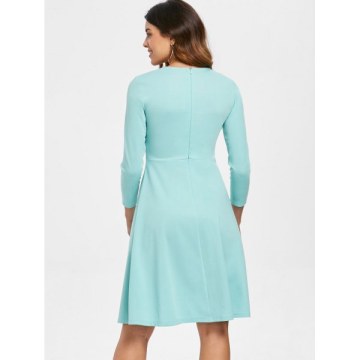 Mesh Insert Butterfly Embroidered Flare Dress - Coral Blue