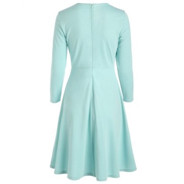 Mesh Insert Butterfly Embroidered Flare Dress - Coral Blue