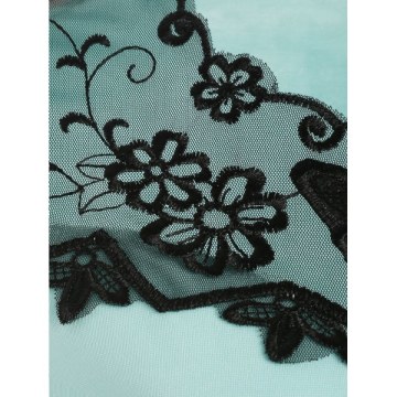 Mesh Insert Butterfly Embroidered Flare Dress - Coral Blue