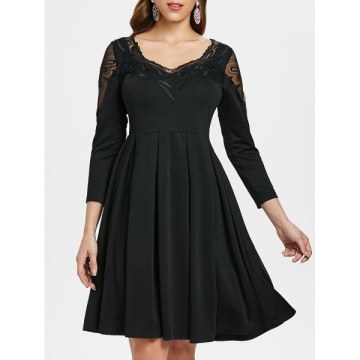 Mesh Insert High Waist Dress - Black