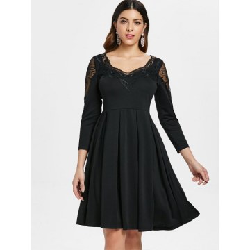 Mesh Insert High Waist Dress - Black