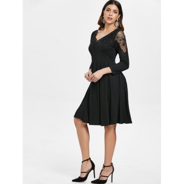 Mesh Insert High Waist Dress - Black