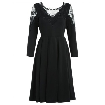 Mesh Insert High Waist Dress - Black