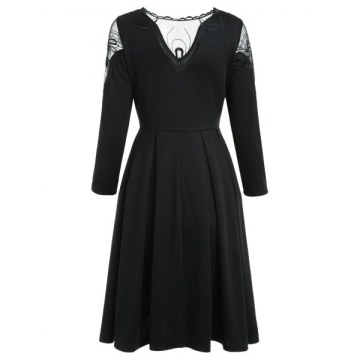 Mesh Insert High Waist Dress - Black