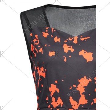 Mesh Insert Tie Dye Flare Dress - Black