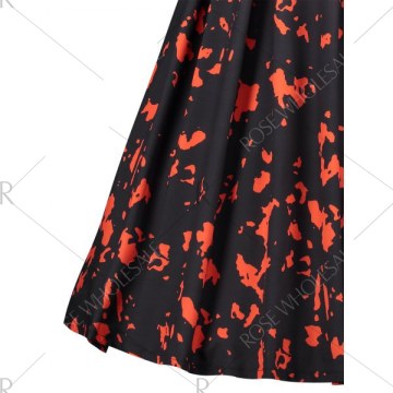 Mesh Insert Tie Dye Flare Dress - Black