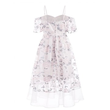 Mesh Panel Floral Embroidery Dress - akura Pink