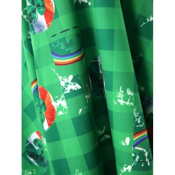 Mesh Panel Printed A Line Dress - Deep Green