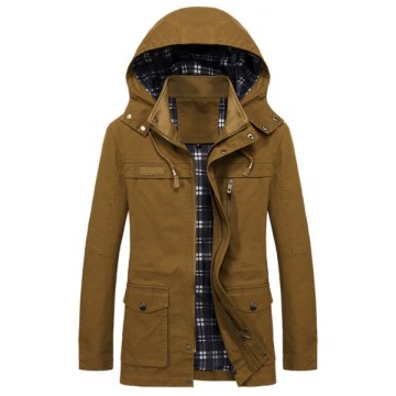 Middle-aged Men Winter Brushed Cotton Parka - Black