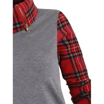 ock Button Plaid Loose Sweatshirt - Gray