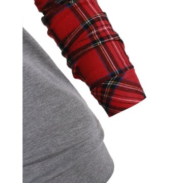 ock Button Plaid Loose Sweatshirt - Gray