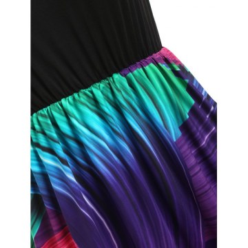 Multicolor Printed Sleeveless Mini Dress - Black