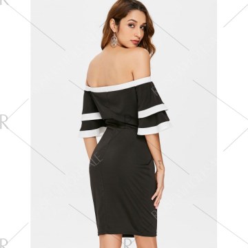 Off Shoulder Bell Sleeve Bodycon Dress - Black