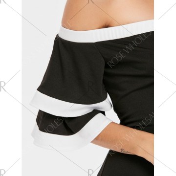 Off Shoulder Bell Sleeve Bodycon Dress - Black