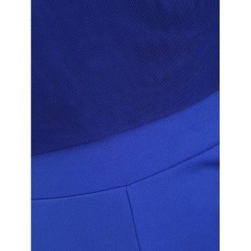 Off houlder Mesh Panel Long leeves Jumpsuit - Blue