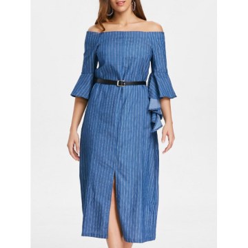 Off The houlder Front lit Midi Dress - Blue Jay
