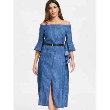 Off The houlder Front lit Midi Dress - Blue Jay