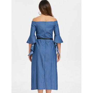 Off The houlder Front lit Midi Dress - Blue Jay