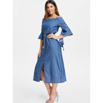 Off The houlder Front lit Midi Dress - Blue Jay