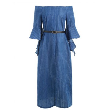 Off The houlder Front lit Midi Dress - Blue Jay