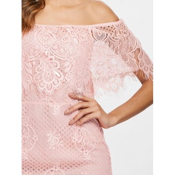 Off The Shoulder Lace Dress - Light Pink