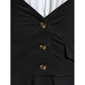 Off The Shoulder Plain Top and Asymmetric Layered Lace-up Vest - Black