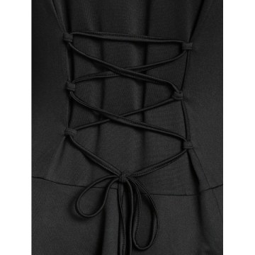 Off The Shoulder Plain Top and Asymmetric Layered Lace-up Vest - Black